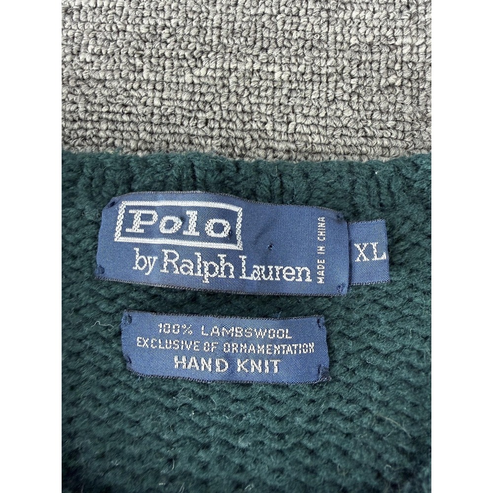 Vintage Polo Ralph Lauren Sweater Mens XL Green Lambswool Dog Hand Knit RL01 - Picture 5 of 10
